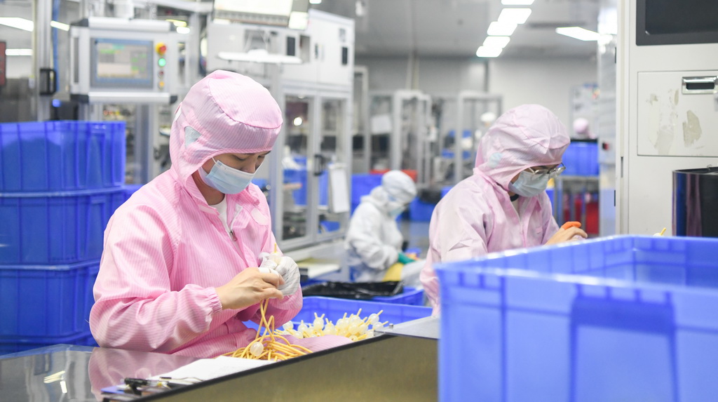 工作人员在海南维力医疗科技开发有限公司生产车间里工作（5月21日摄）。新华社记者 杨冠宇 摄