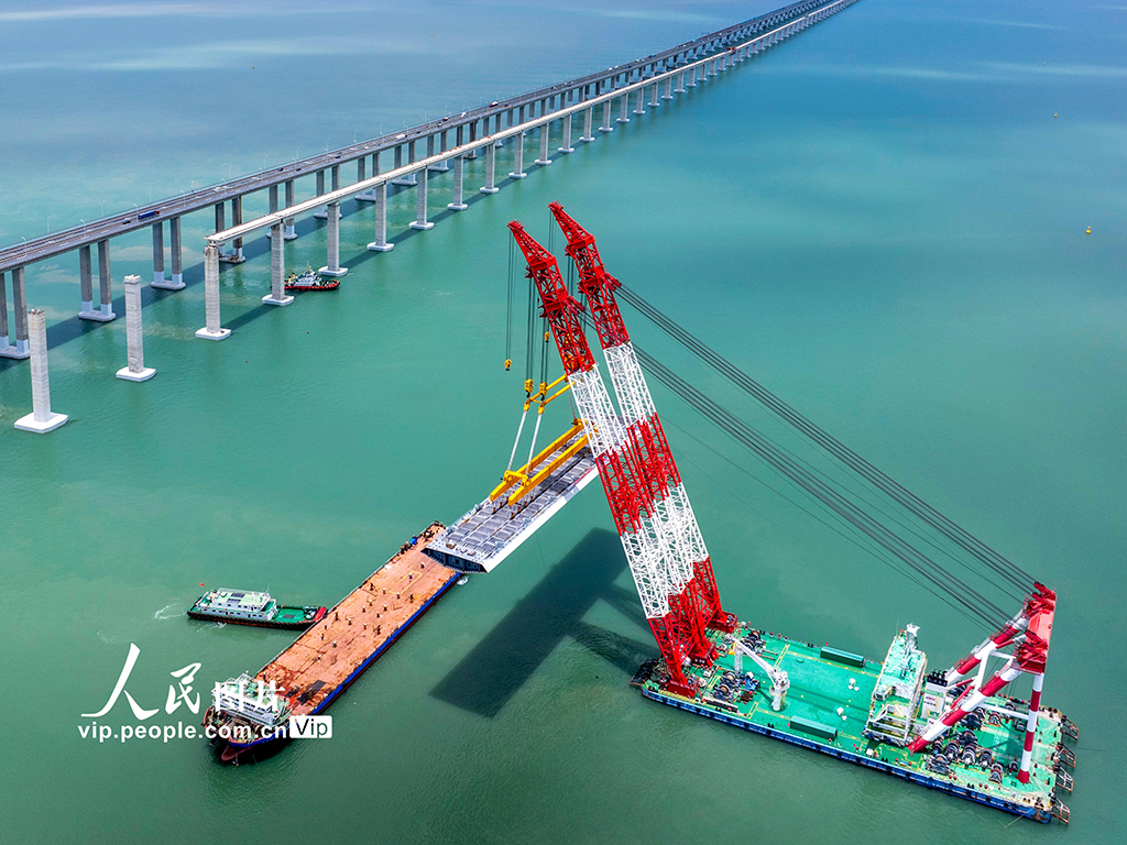 浙江宁波：象山港跨海大桥最大重量节段钢混结合梁架设成功【6】