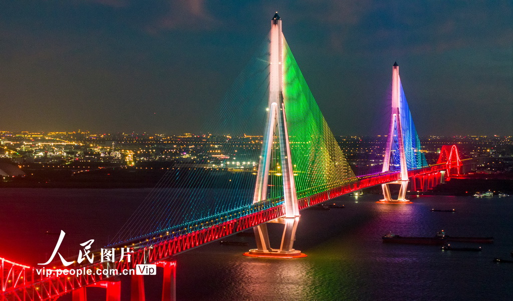 江苏泰州：常泰长江大桥景观灯亮化测试【2】