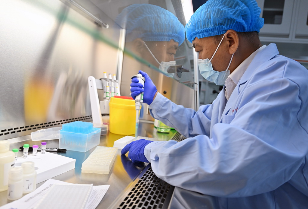 8月27日,三亚崖州湾科技城月亮岛综合实验室的工作人员在做检测。海口海关实验室总面积5.6万平方米,主要分布在海口、三亚,共有8栋实验室大楼。三亚崖州湾科技城月亮岛综合实验室是其中之一。