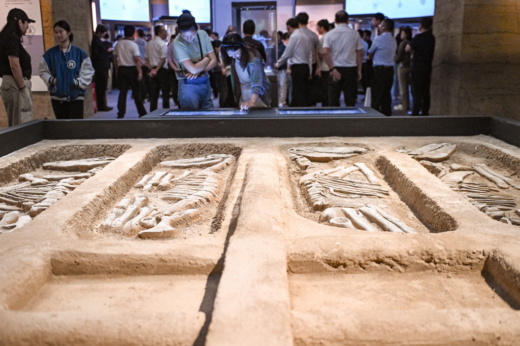 这是8月28日拍摄的展览中的车马坑模型。