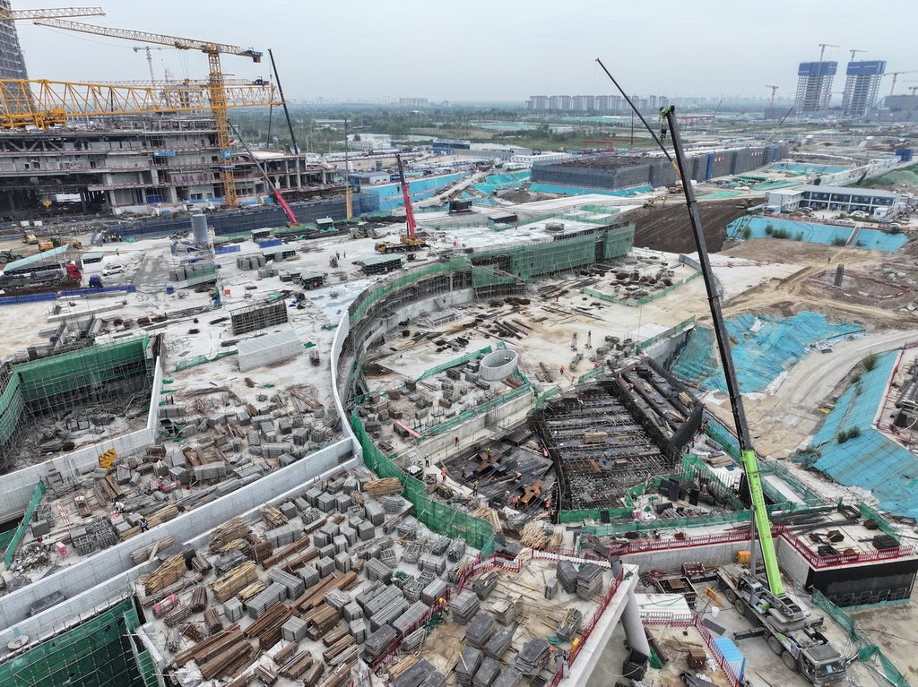 雄忻高铁雄安地下段及相关配套工程四标段建设现场（9月12日摄，无人机照片）。