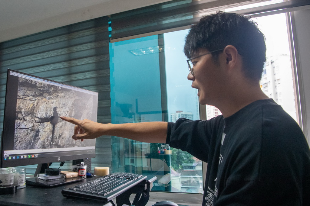 9月23日，在重庆金佛山国家级自然保护区管理事务中心，工作人员李新通过视频分析黑叶猴生活习性。