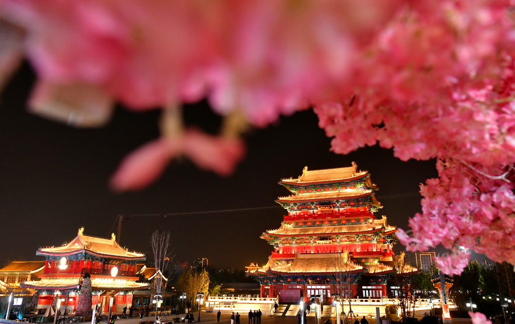 京杭大运河沧州段沿线的朗吟楼(11月11日摄)。