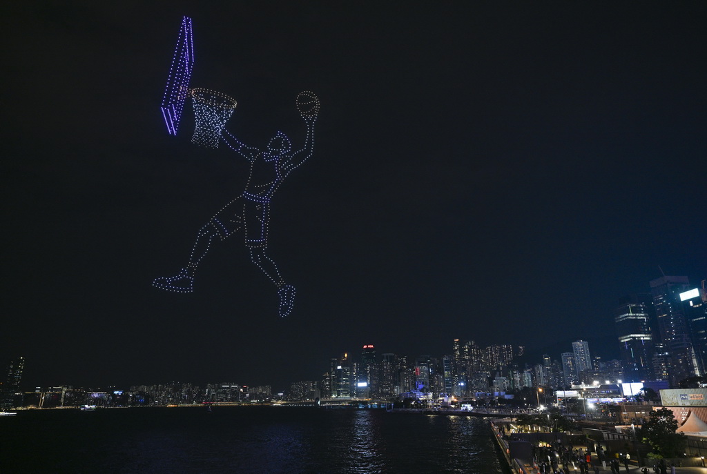 香港举行“体育力量 闪耀香江”大型无人机表演【2】