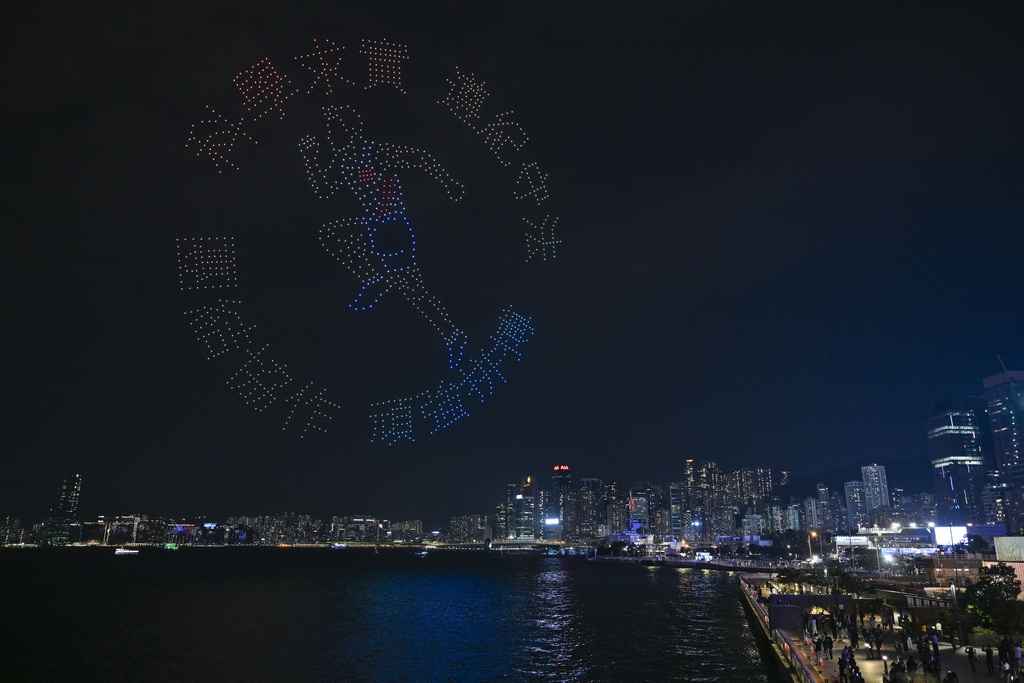 香港举行“体育力量 闪耀香江”大型无人机表演【5】