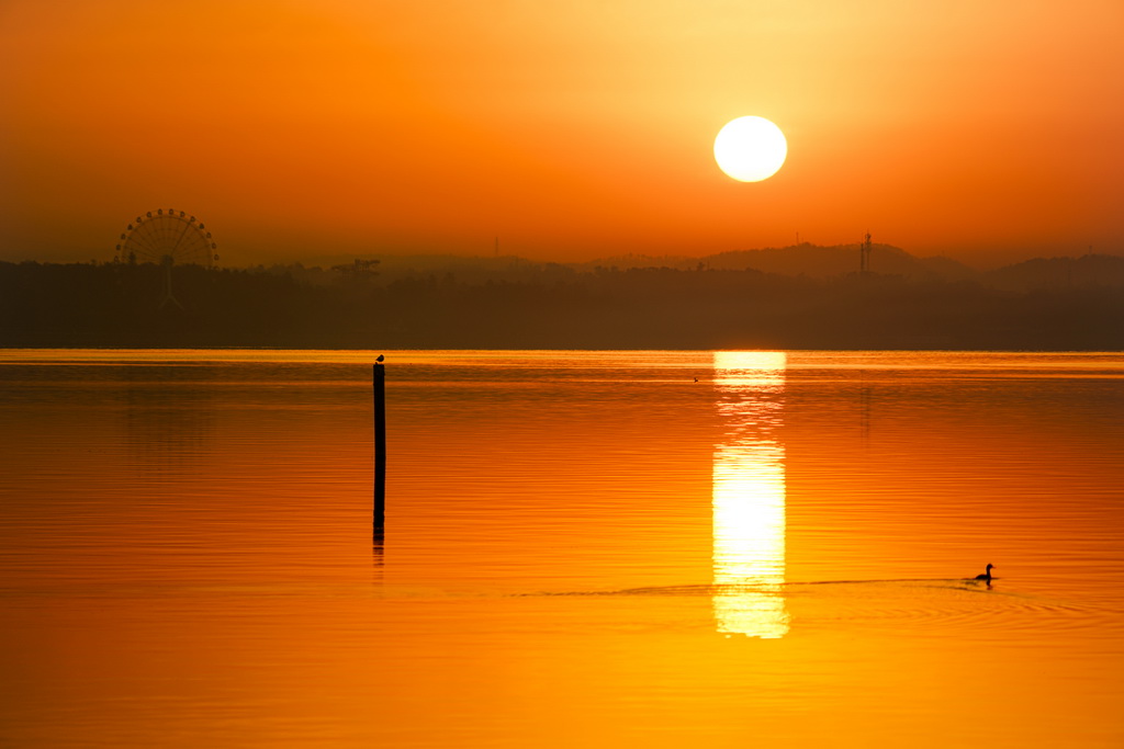 12月14日在武汉市东湖风景区拍摄的日出。新华社记者 沈虹冰 摄