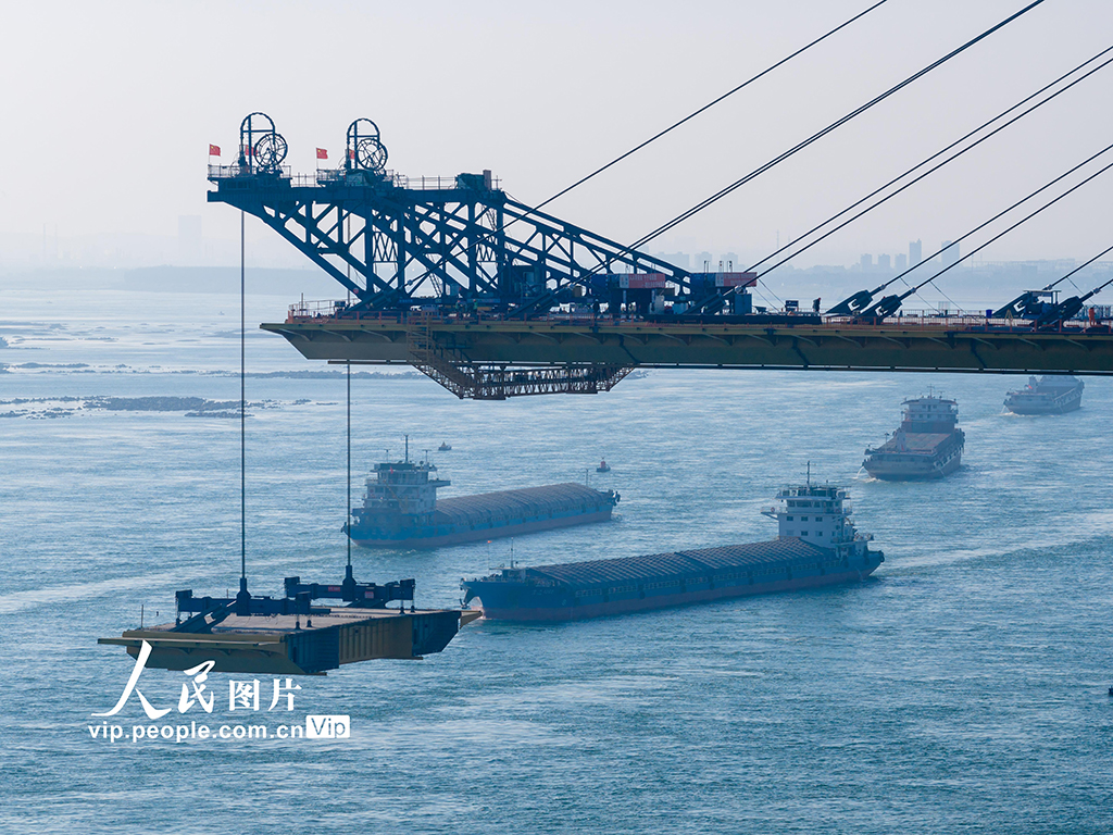 湖北宜昌：枝江长江大桥钢箱梁吊装有序推进【5】