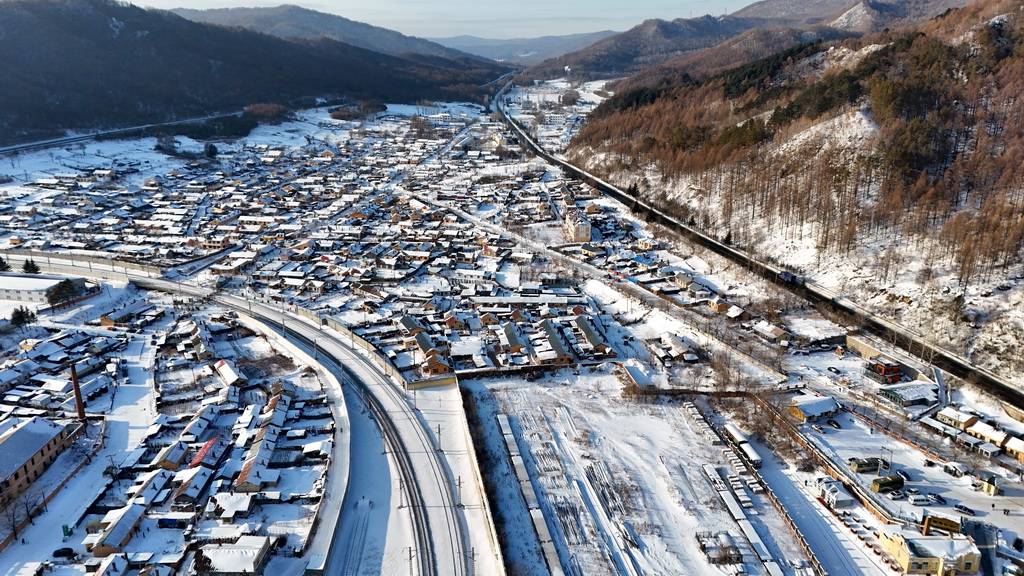 这是1月15日拍摄的横道河子镇冬日景色（无人机照片）。