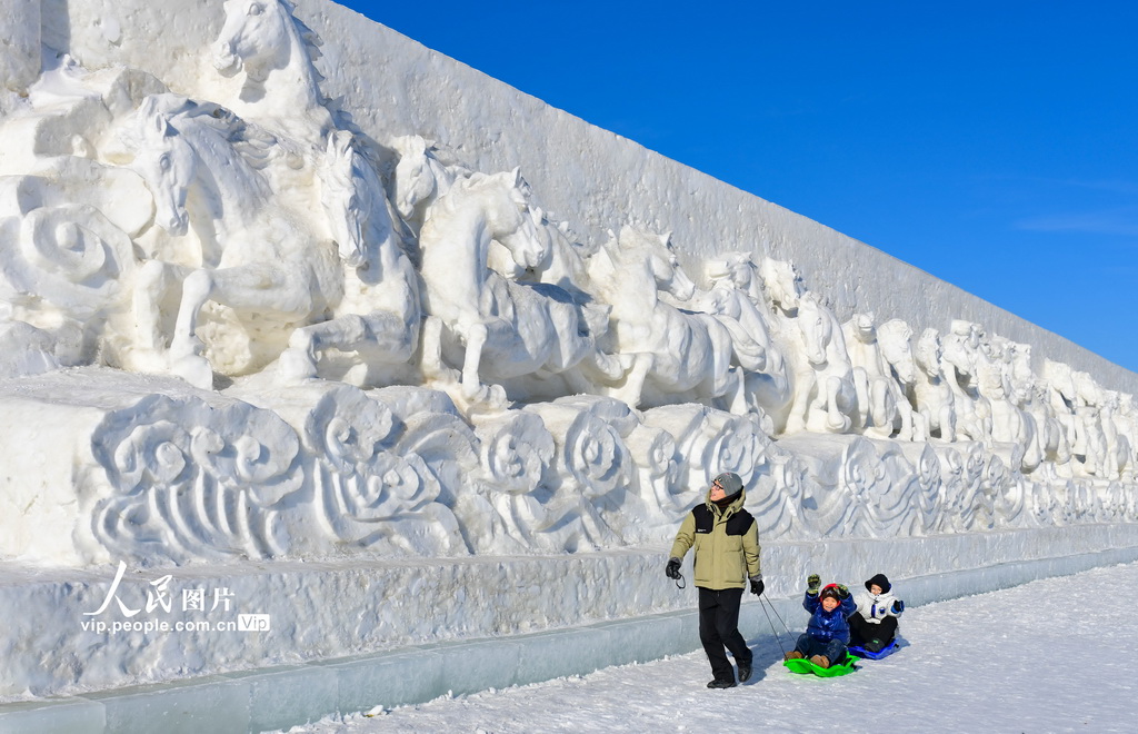 内蒙古锡林郭勒：马文化主题冰雪雕塑引游客【4】