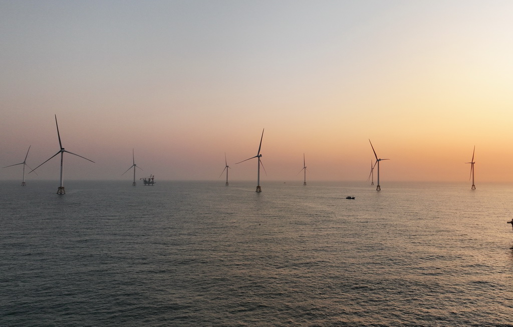 这是1月13日拍摄的闽南海域海上风电场一角（无人机照片）。