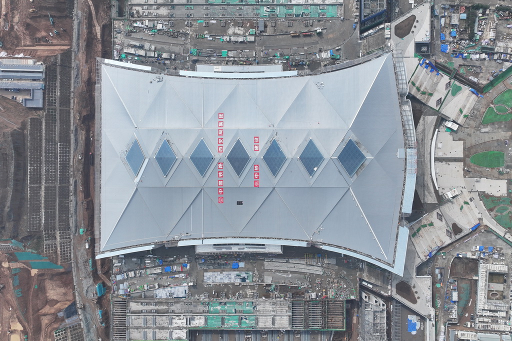 建设中的西安东站(2月26日摄,无人机照片)。