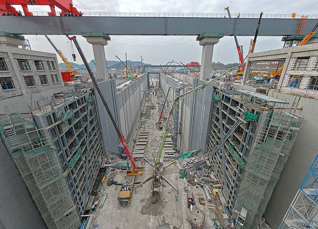 这是3月5日拍摄的广西平陆运河马道枢纽建设现场(无人机照片)。