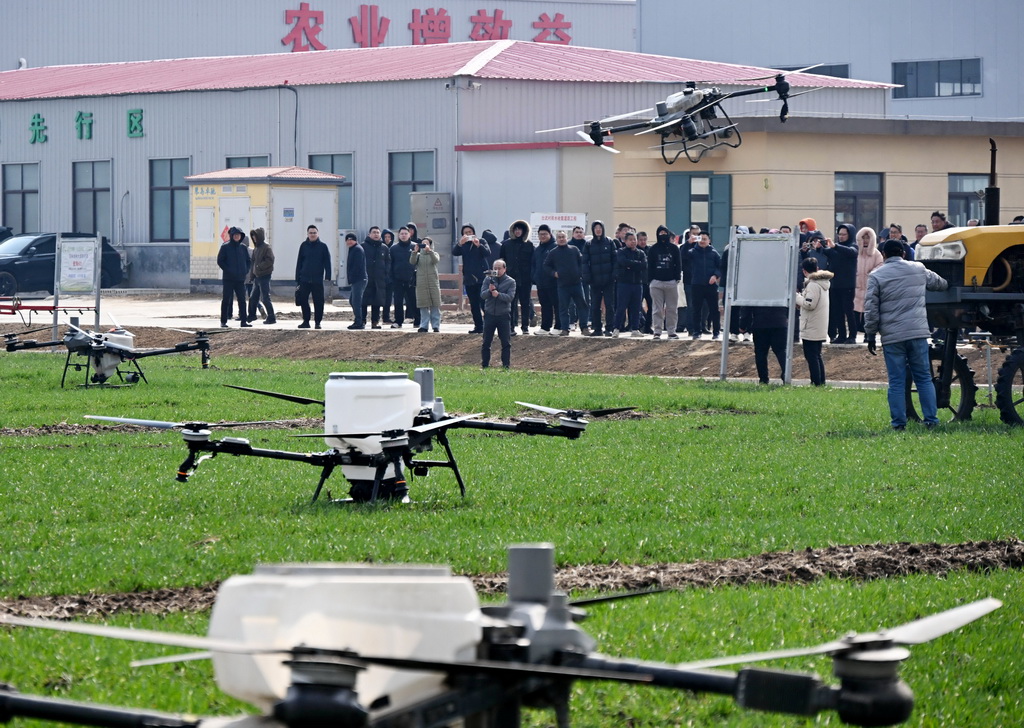 3月6日，在青岛市即墨区蓝村街道壮武村，人们在“田间课堂”上观摩学习。