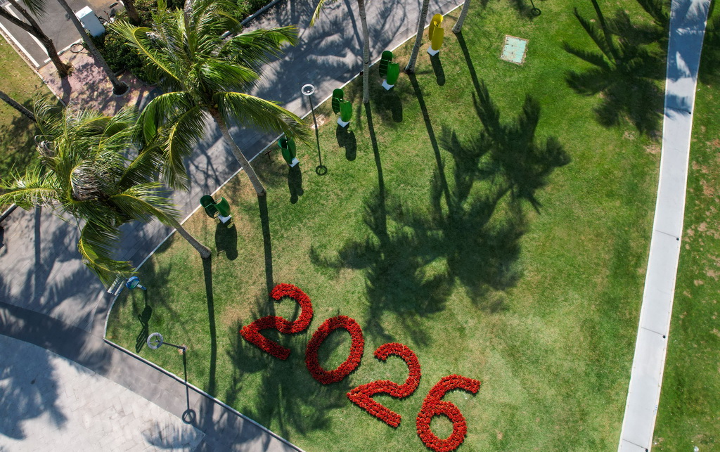 这是博鳌零碳示范区内的花朵风机。花朵风机用来收集风能，是岛内可再生能源利用项目之一（3月19日摄，无人机照片）。