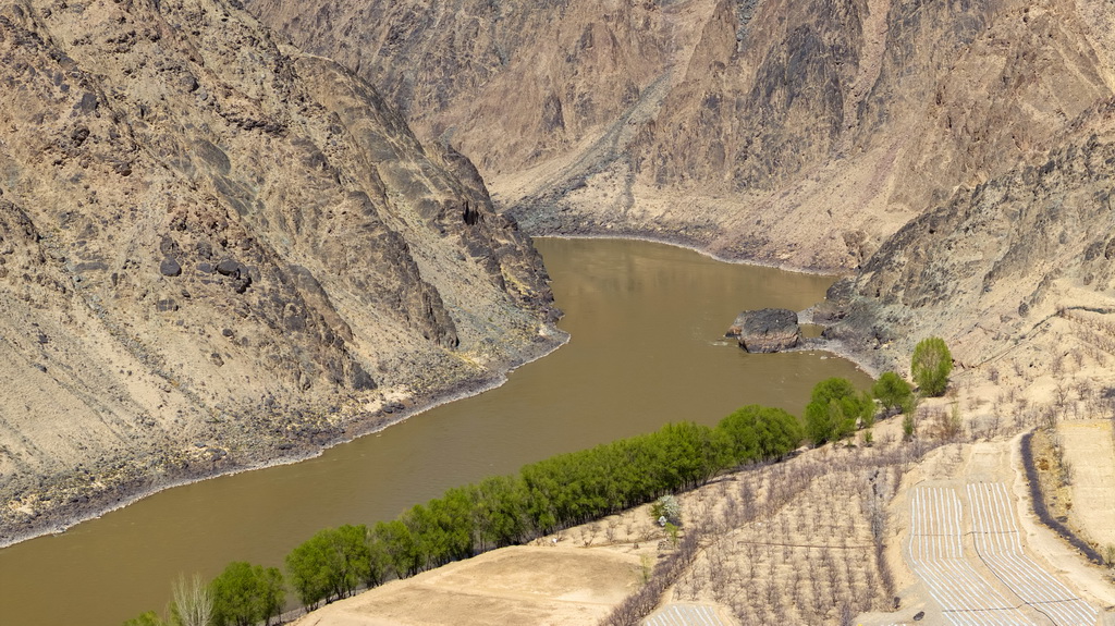 这是4月6日拍摄的南长滩村，岸边绿色初现（无人机照片）。